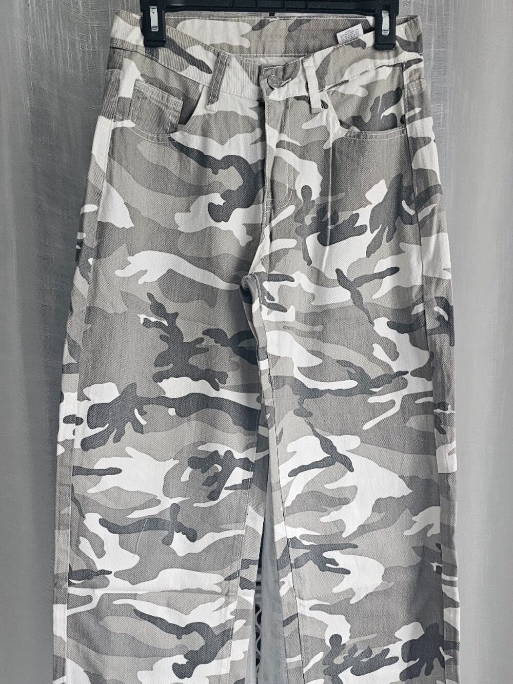 Women's  Wide Leg Camo Print Denim Light Grey Pants Size 26 NEW